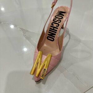 Moschino Pink Slingback Heels with Gold Accent